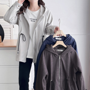 显瘦抽绳收腰宽松中长款 时尚 连帽大衣 外套女胖mm秋冬2024新款 大码