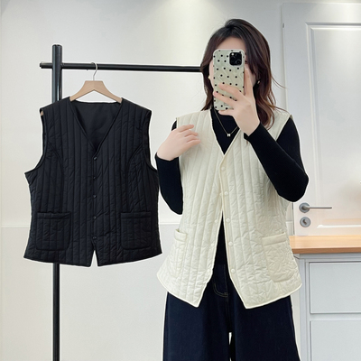 棉马甲女大码显瘦v领保暖背心