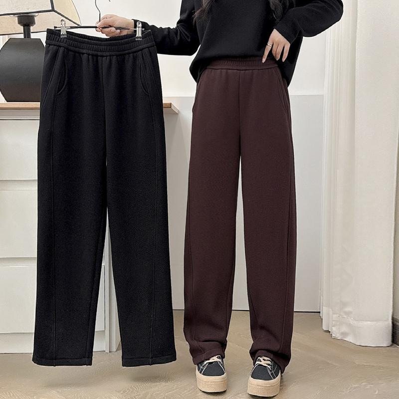 加绒休闲裤女大码胖mm200斤加肥加大秋冬松紧腰宽松直筒拖地长裤