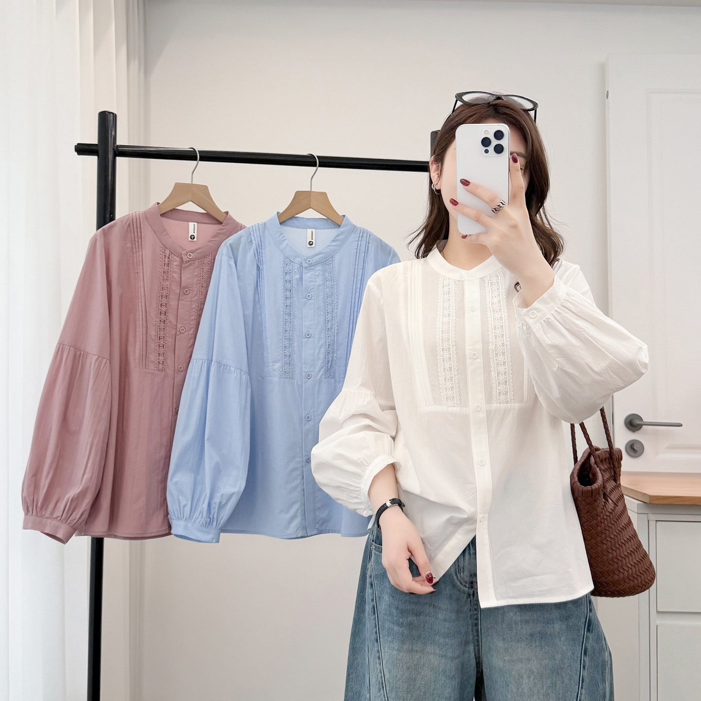 大码衬衫女200斤韩版2026春季新款胖mm时尚花边拼接宽松长袖上衣