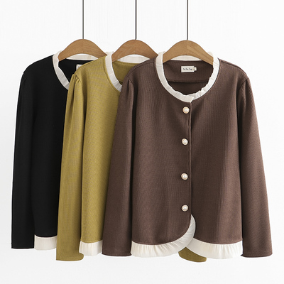 长袖衬衫木耳花边春装女新款大码