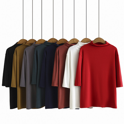 七分袖女大码半高领打底衫