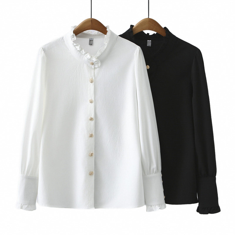 衬衫大码女胖m200斤春装2025新款时尚韩版羊蹄袖花边立领长袖上衣