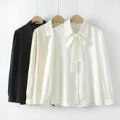 蝴蝶结系带衬衣宽松显瘦打底长袖 胖mm衬衫 女法式 春装 上衣 垂感大码