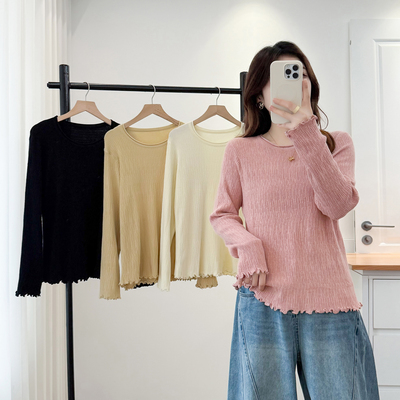 打底针织衫大码木耳卷边内搭毛衣