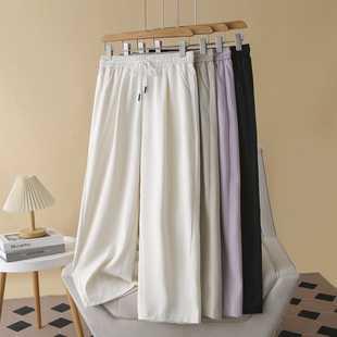 女夏季 抽绳松紧腰宽松休闲弯刀裤 薄款 胖m200斤拖地长裤 大码 阔腿裤
