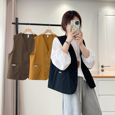 马甲大码女胖mm叠穿v领背心坎肩