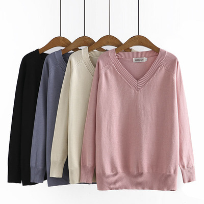 大码胖mm遮肚子基础款v领针织衫