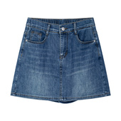 2025夏季 半松紧腰弹力牛仔前裙后裤 新款 女装 大码 小个子胖妹妹裙裤