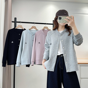 大码胖mm外套女2025年秋季新款200斤时尚减龄刺绣宽松棒球服上衣