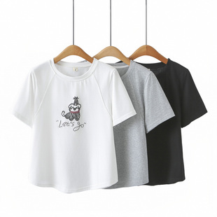 胖mmt恤短袖大码2025夏季新款时尚狗狗印花弧形下摆遮肚子半袖女