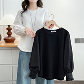 遮肚子长袖 正肩t恤女大码 上衣 胖mm200斤时尚 花边袖 2026年春季 新款