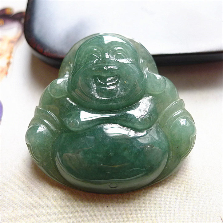 天然缅甸翡翠A货老坑种精美水润油青佛公吊坠配证书