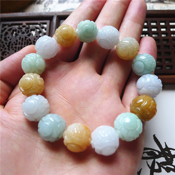 正品天然翡翠A货老坑种 团团圆圆手链 配鉴定证书