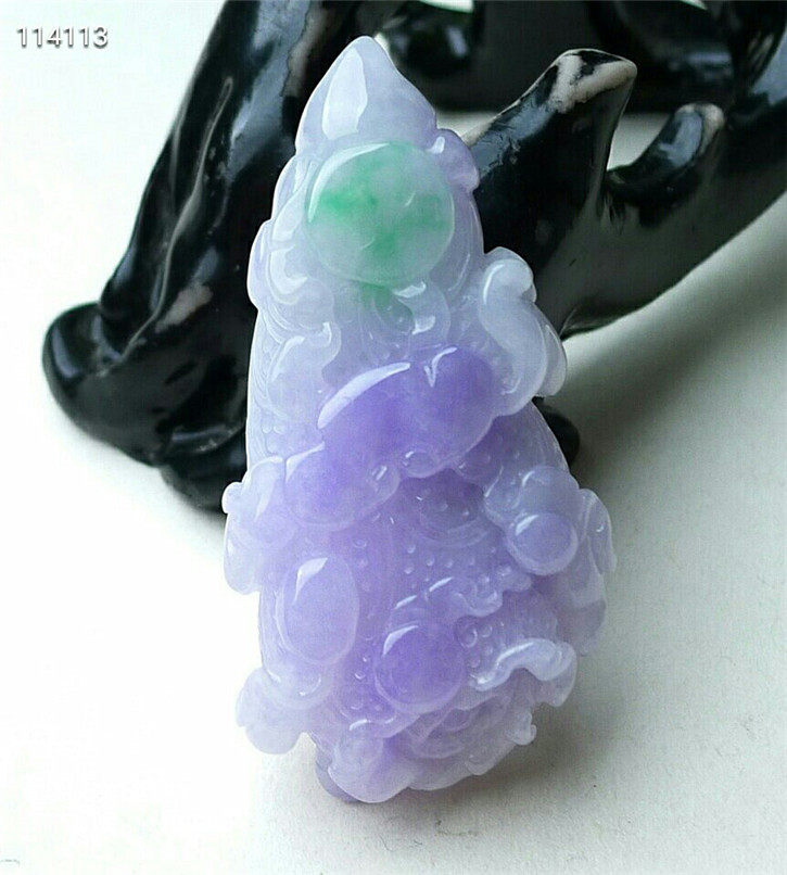 正品天然翡翠A货老坑种翡翠 精美紫罗兰白菜吊坠 配鉴定证书