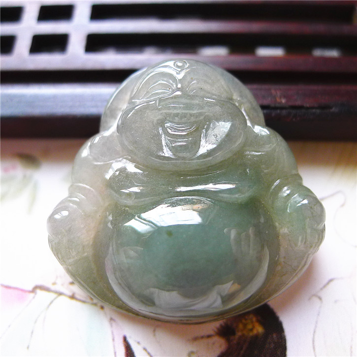 正品天然翡翠A货老坑种翡翠 招财佛吊坠 配鉴定证书