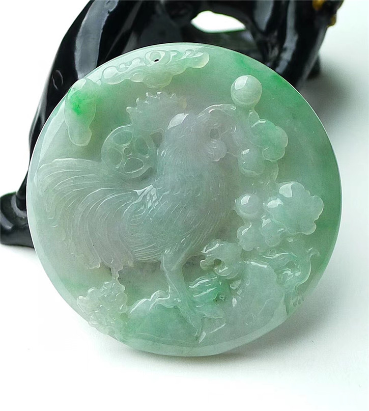 缅甸天然翡翠A货老坑种 精雕一鸣惊人吊坠 配证书