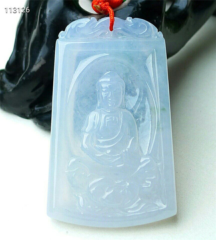 正品天然翡翠A货老坑种翡翠 精美如来佛吊坠 配鉴定证书