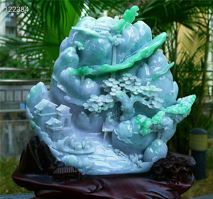 老坑种阳绿色高山流水配证书翡翠