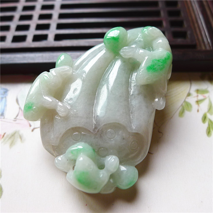 正品天然翡翠A货老坑种 莲花送子吊坠 配鉴定证书