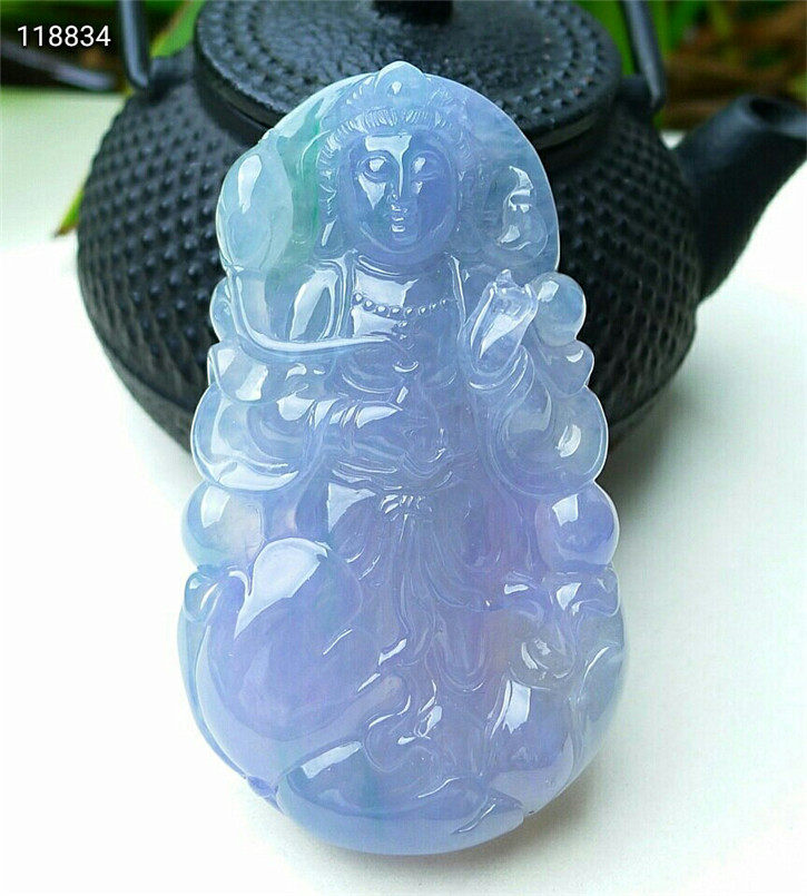 天然老坑种紫罗兰配证书观音吊坠