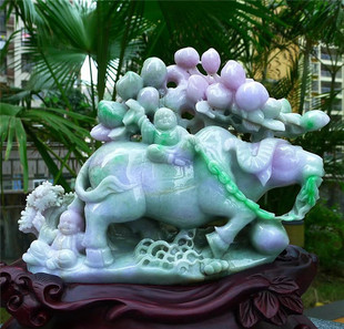 天然翡翠A货老坑种精雕扭转乾坤五谷丰收摆件配证书