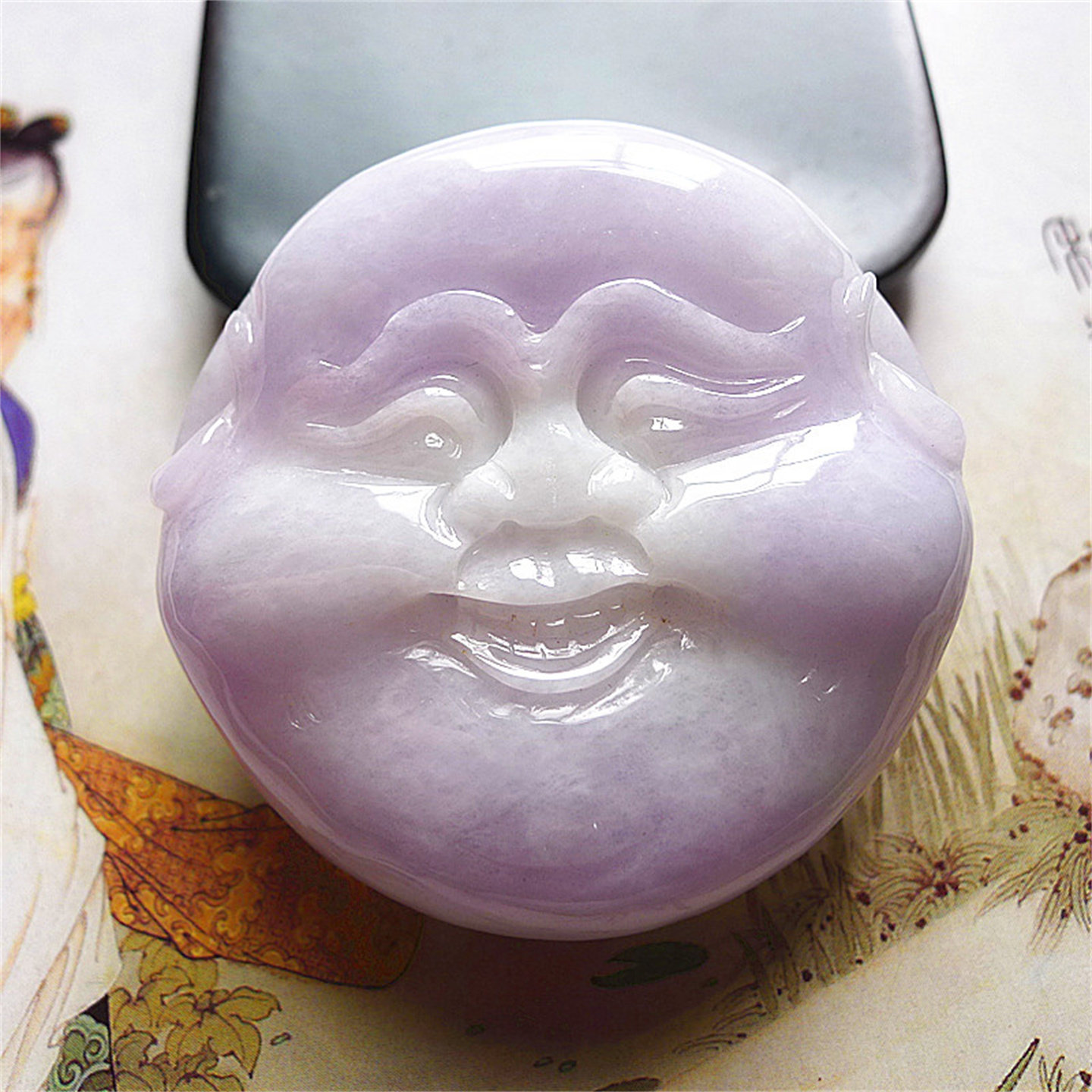 天然缅甸翡翠A货老坑种精雕精美水润紫罗兰皮带头挂件配证书