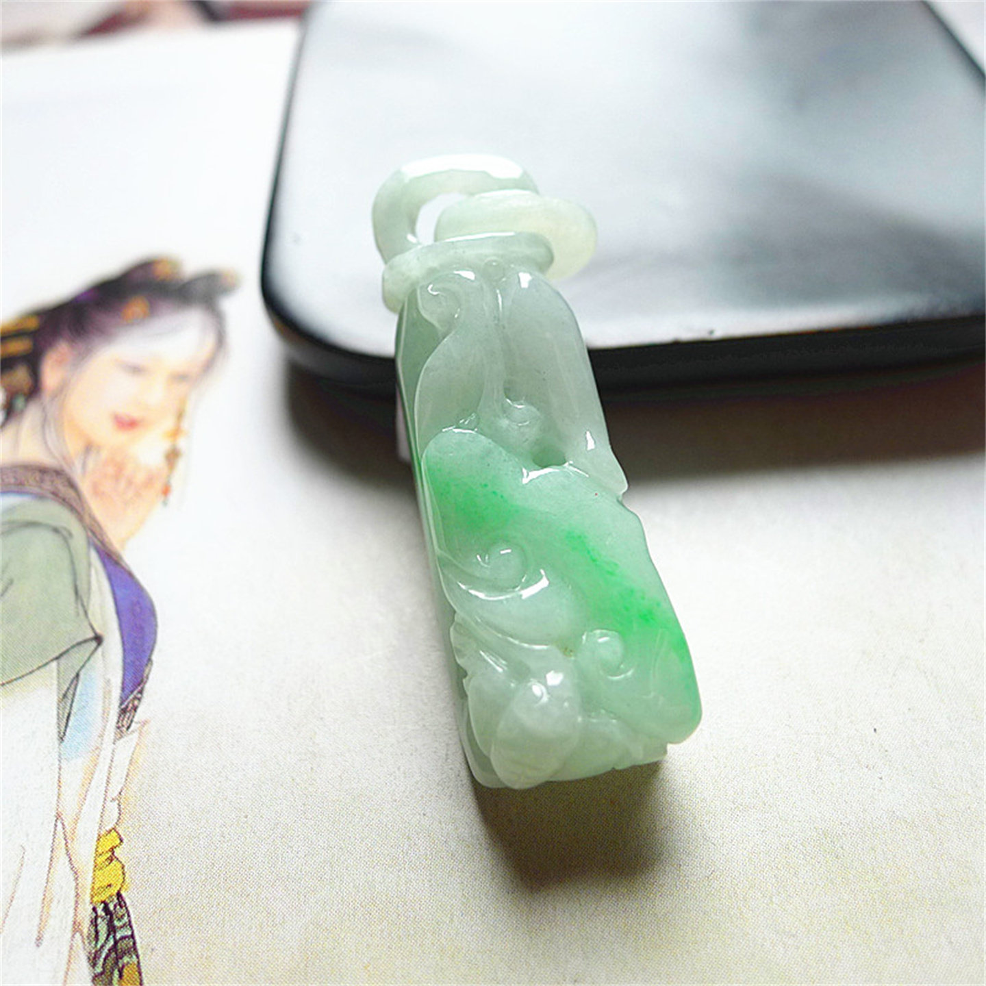 天然缅甸翡翠A货老坑种精美水润如意佛手掌上明珠吊坠配证书