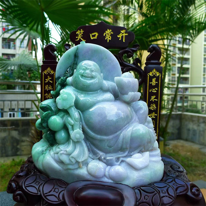 天然翡翠A货老坑种精雕精美水润如意招财进宝摆件配证书