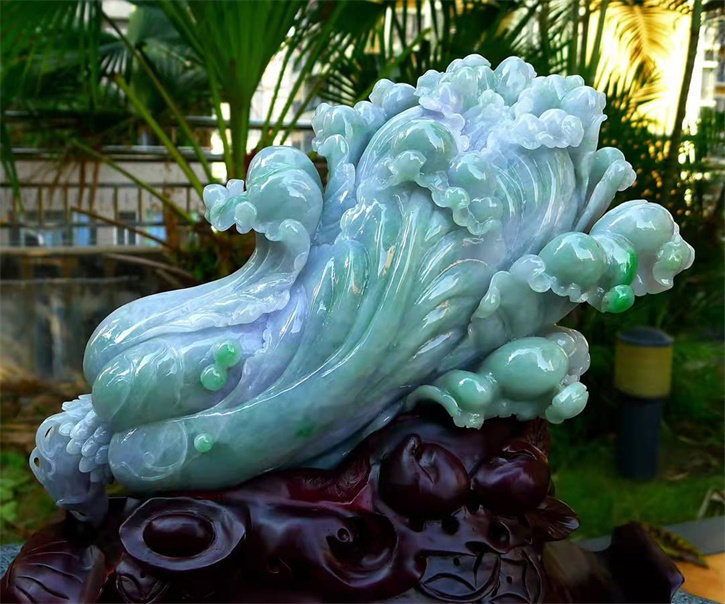 天然翡翠A货老坑种精雕招财白菜摆件配证书