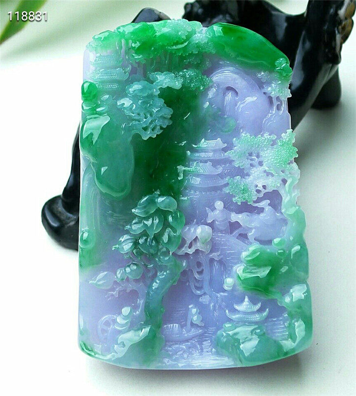 天然翡翠A货老坑种翡翠 精美高山流水吊坠 配鉴定证书