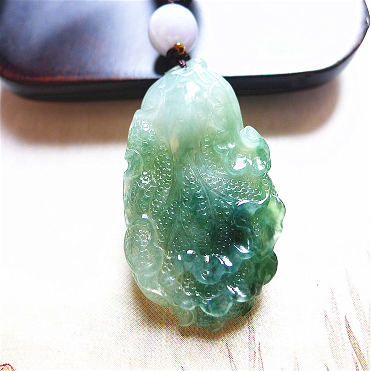 天然缅甸翡翠A货老坑种精美水润白菜百财吊坠配证书