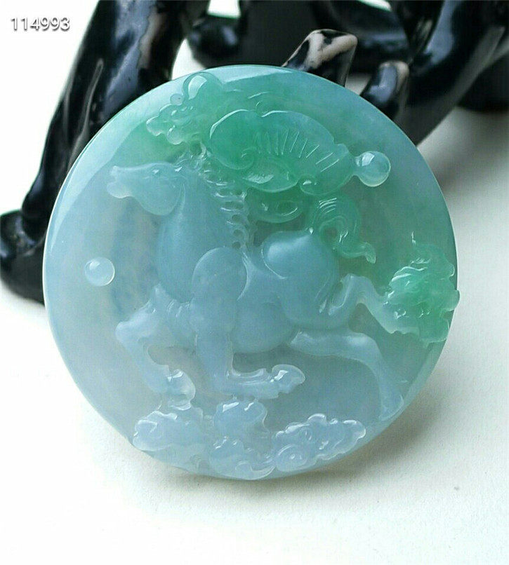 正品天然翡翠A货老坑种翡翠 精美马上如意特价新品吊坠 配证书