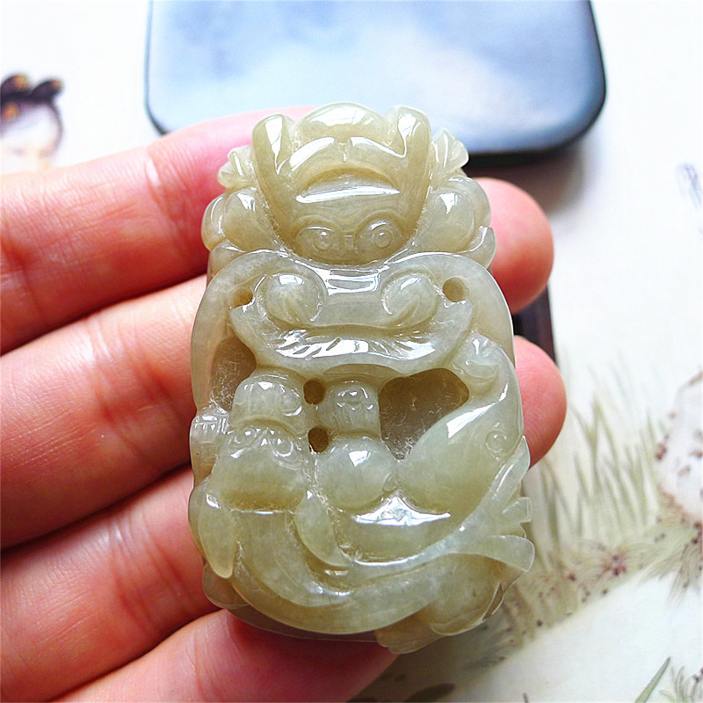 天然缅甸翡翠A货老坑种精雕精美水润生意兴隆黄翡吊坠配证书