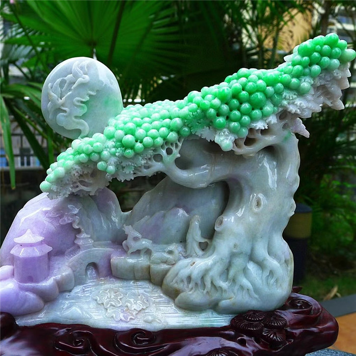 天然翡翠A货老坑种山水摇钱树摆件配证书