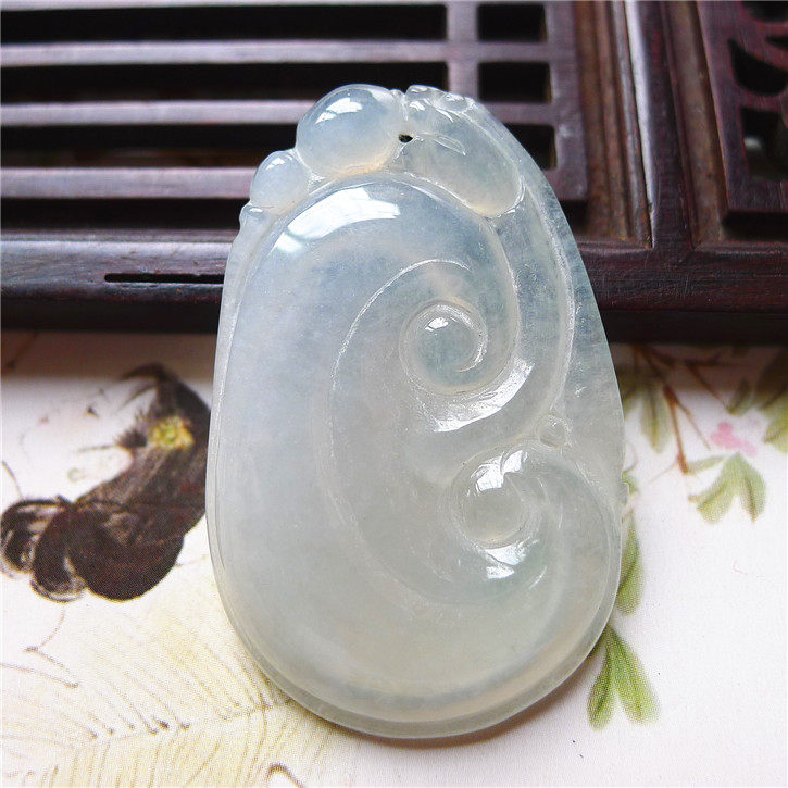 正品天然翡翠A货老坑种翡翠 冰种如意吉祥如意吊坠 配鉴定证书