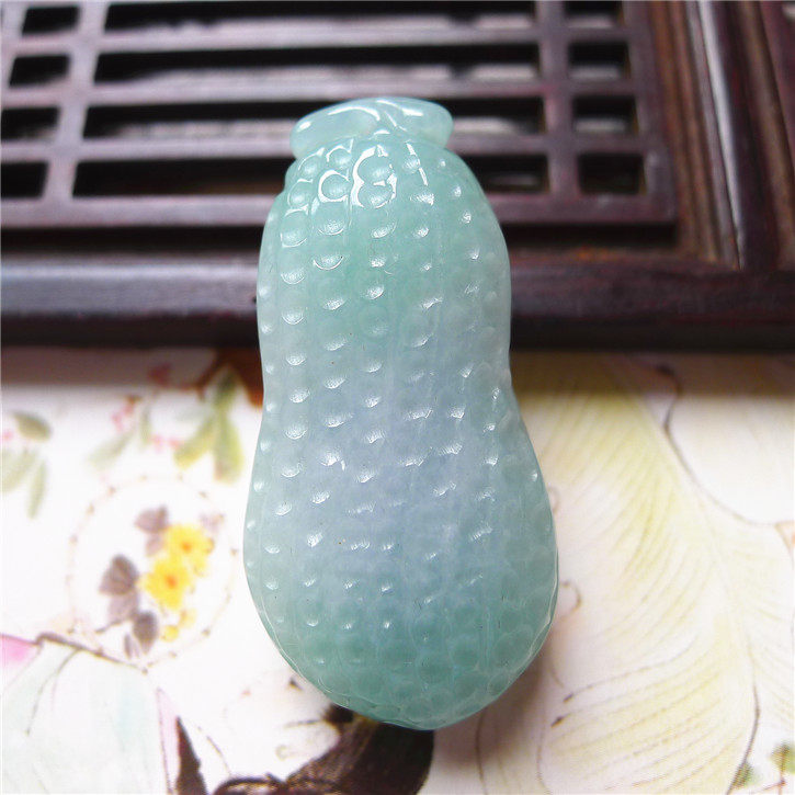 正品天然翡翠A货老坑种翡翠 生财有道花生吊坠 配鉴定证书300