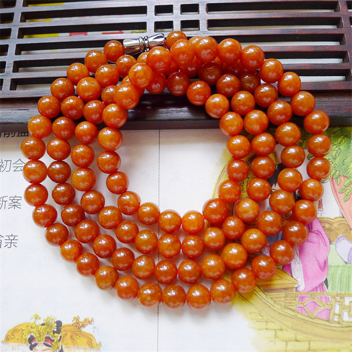 天然翡翠A货老坑种精美水润6毫米红翡项链配证书