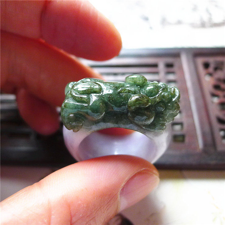 正品天然翡翠A货老坑种翡翠 双彩紫罗兰皮丘戒指 配鉴定证书