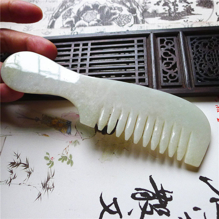 正品天然翡翠A货老坑种翡翠 精美翡翠梳子 配鉴定证书