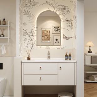 法式 奶油浴室柜组合陶瓷鸡蛋盆洗手台盆柜卫生间卫浴柜洗脸池定制