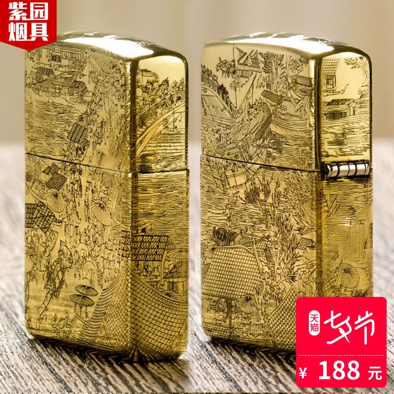 原裝正版zippo打火機純銅清明上河圖 盔甲 限量ZPPO男士