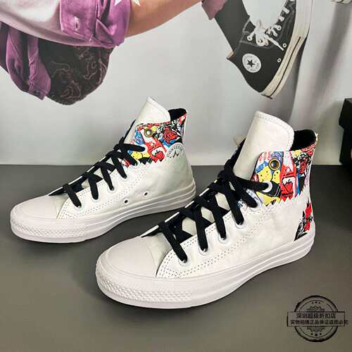 Converse匡威新款Mi Gente联名款玫瑰印花男女高帮帆布鞋171494C