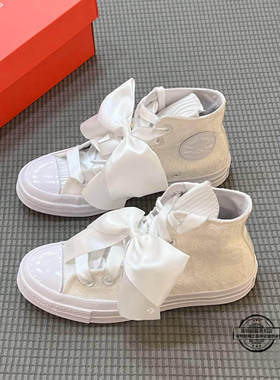 Converse匡威1970S丝绸蝴蝶结公主婚鞋高帮帆布鞋女款板鞋A07078C