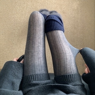miu疯啦！韩系微透连裤wa+叠穿长筒袜套~秋冬矜贵感~朦胧高级烟灰