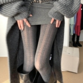 袜微透ins.风纯色打底防勾丝竖条纹秋冬连裤 C家同款 麻花裤 袜女