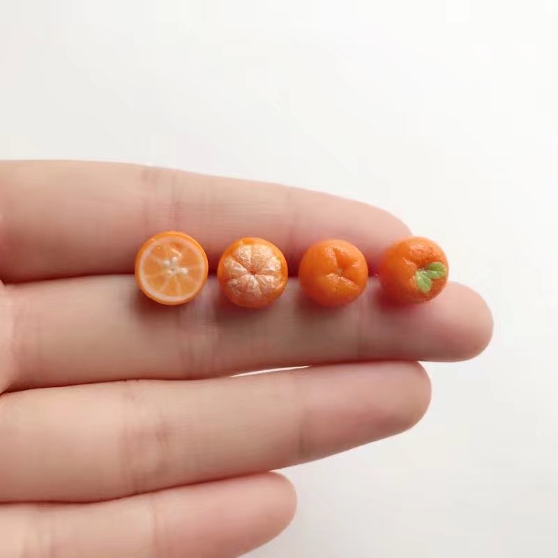 剥皮橘子耳钉手作迷你仿真水果耳环耳夹不对称耳线睡觉不用摘耳钉