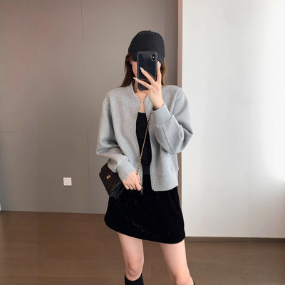 时髦帅气 空气夹层棉混纺拉链螺纹收口飞行夹克卫衣外套