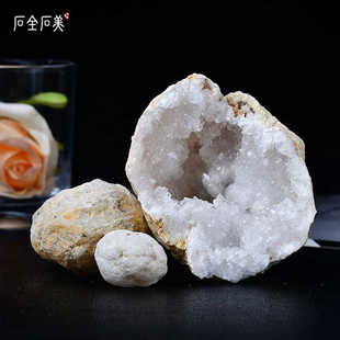 天然白水晶洞摆件矿石标本墨西哥玛瑙原石手链消磁净化家居装饰