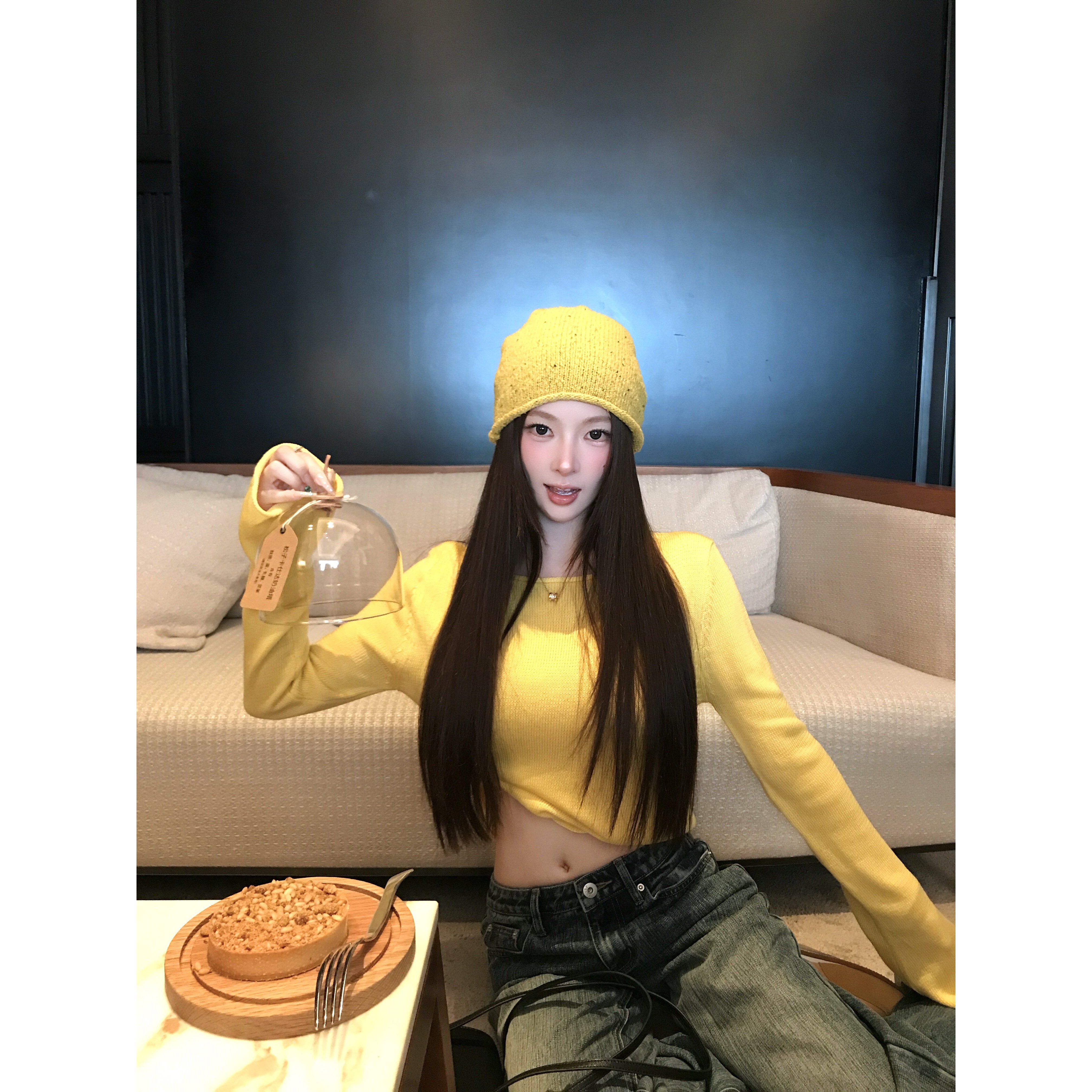 《懒人轻氧衫》文文私服 纯色打底卷边长袖针织衫预WWQ6ZZS1668